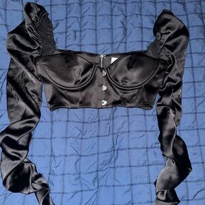 Oh Polly Black Satin Crop Top